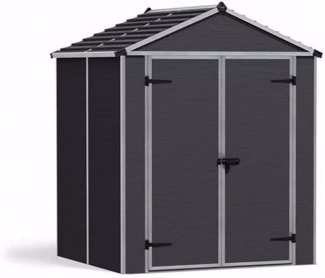 Palram Rubicon Modern Garden Shed in Anthracite Grey with Polycarbonate Panels, W/D/H: 185 x 154 x 217 cm