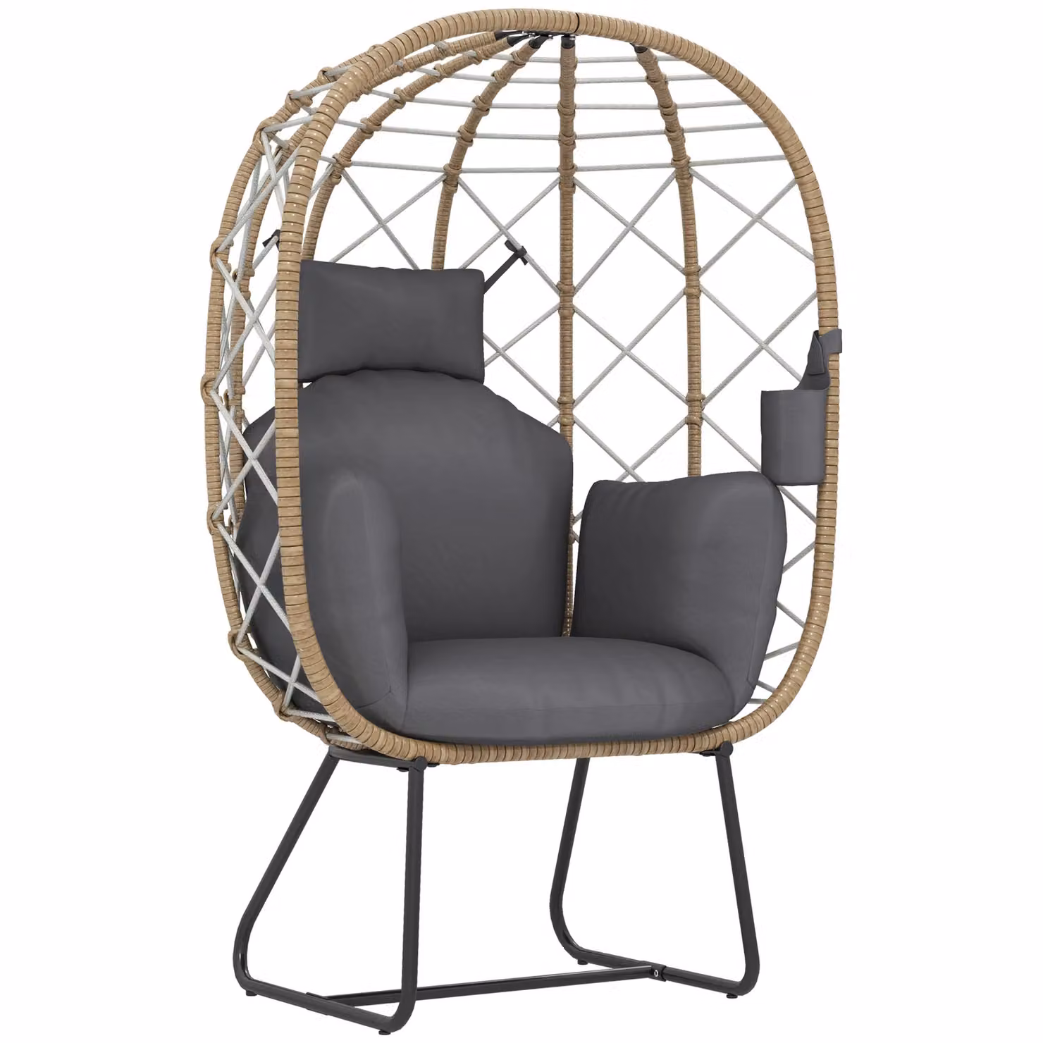 Outsunny Brown Rattan Garden Egg Lounge Chair with Cushions and Powder Coated Steel Frame – 2