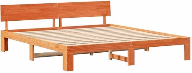 Berkfield Home Solid Pine Wood Bed Frame with Headboard in Wax Brown, W/D/H: 180 x 200 cm