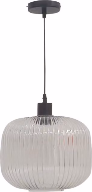 First Choice Lighting Batley Large Pendant Light with Transparent Ribbed Glass and Black Fitting – 1