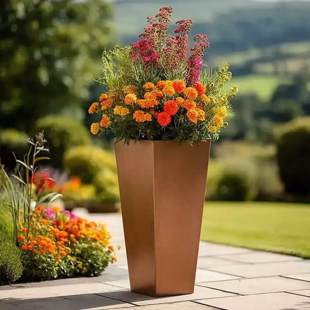 Access Garden Products Galvanised Steel Tall Tapered Square Planter, Copper Finish, W/D/H: 40 x 40 x 90 cm – 8