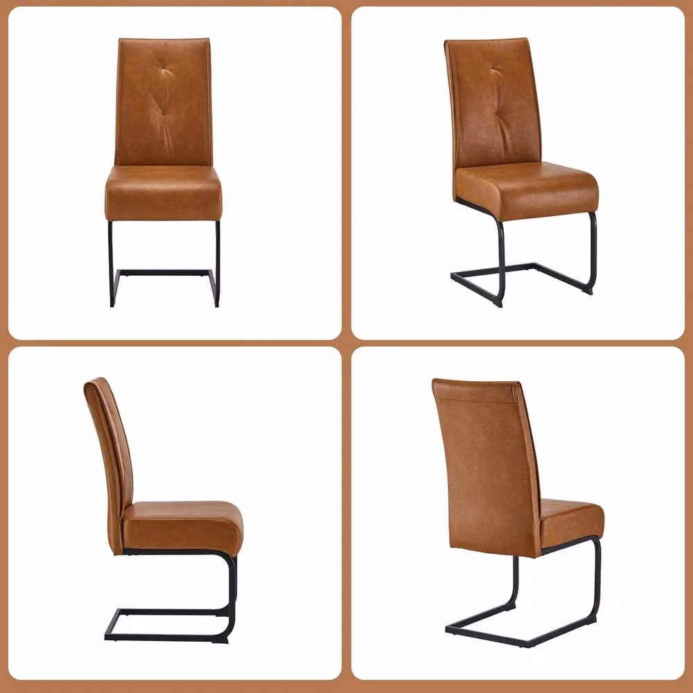 Kelvenix Set of 2 Brown Synthetic Leather Dining Chairs with Black Metal Cantilever Legs – 3