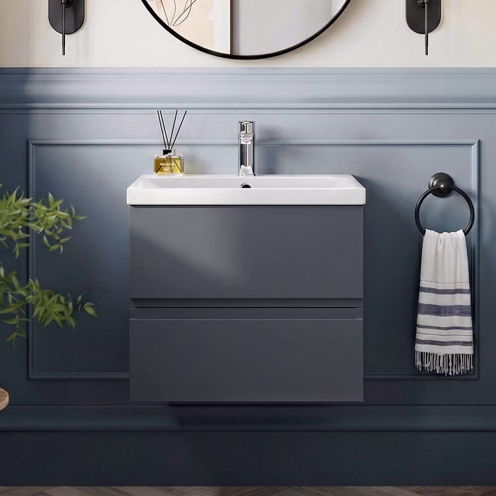 Balterley Mavesyn 2 Drawer Wall Hung Vanity Basin Unit, Grey, W: 60 cm, D: 50 cm – 3