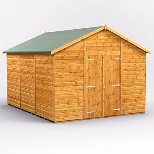 Powersheds Premium Pent Wooden Garden Shed with Double Doors in Natural Brown – 1