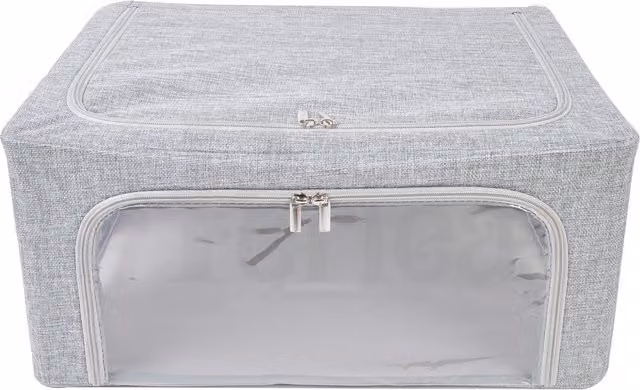 Periea Beau Folding Storage Box with Collapsible Steel Frames, Grey Linen, W/D/H: 22.5 x 22.5 x 22.5 cm