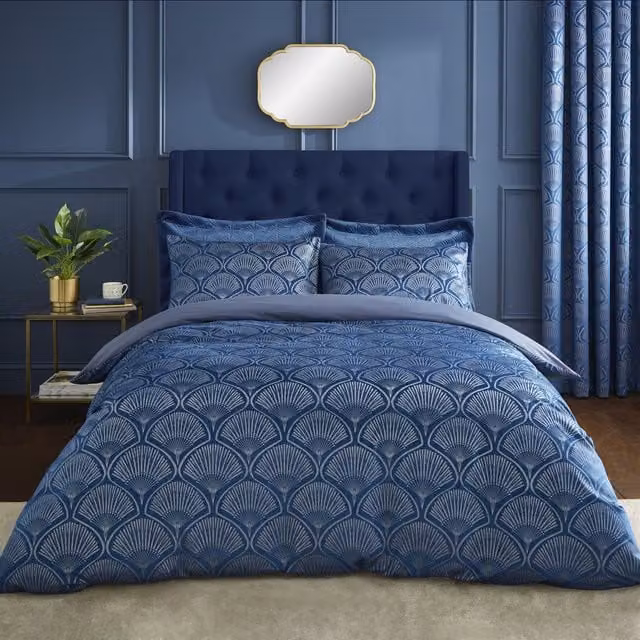 Catherine Lansfield Art Deco Pearl Duvet Cover Bedding Set in Blue
