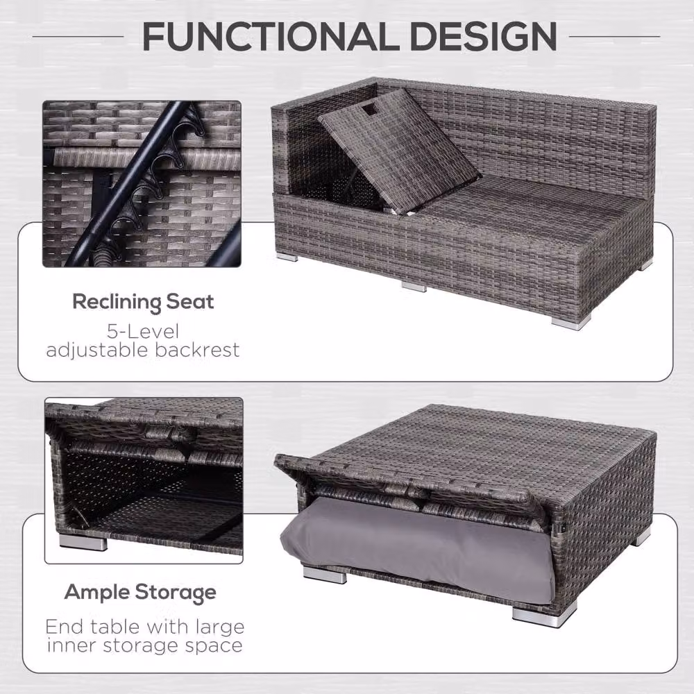 Wyld Haus Sevafa L Shaped Outdoor Corner Sofa Set in Mixed Grey PE Rattan with Cushions – 5