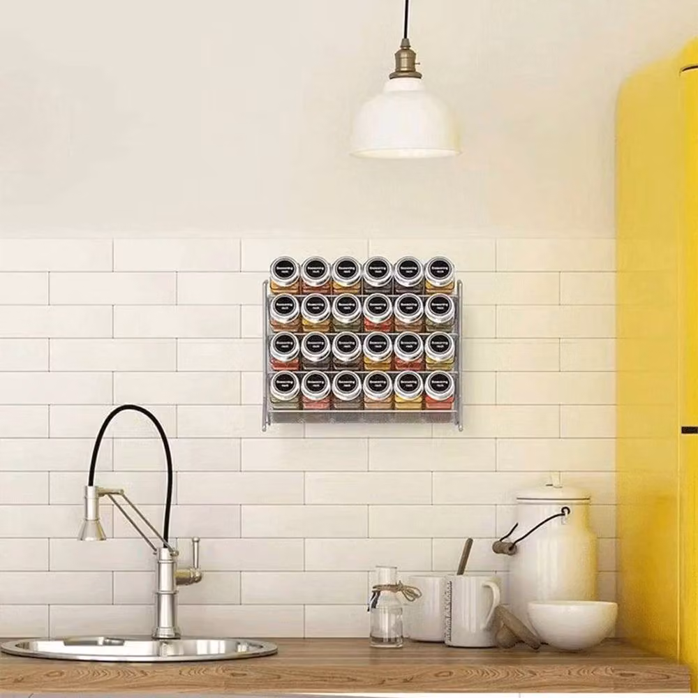 SPETLEK Silver Metal Spice Storage Jar Rack for Kitchen Cupboard Doors – 2