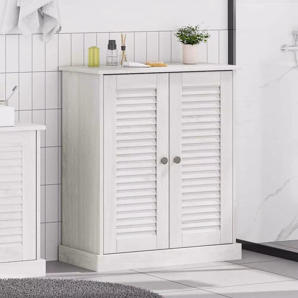 Berkfield Home White Solid Pine Wood Bathroom Cabinet with Storage, W/D/H: 34.0 x 67.5 x 80.0 cm – 2
