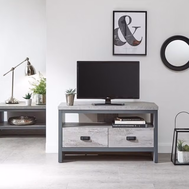 GFW Boston Grey Wood Effect Corner TV Unit with 2 Drawers and Shelf W/D/H: 86.0 x 45.0 x 48.5 cm – 5