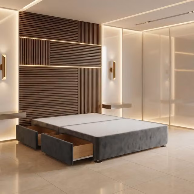 Somnior Beds Ltd Single Divan Bed Base with Drawers in Anthracite Grey Plush Velvet, W/D/H: 90 x 200 x 30.5 cm