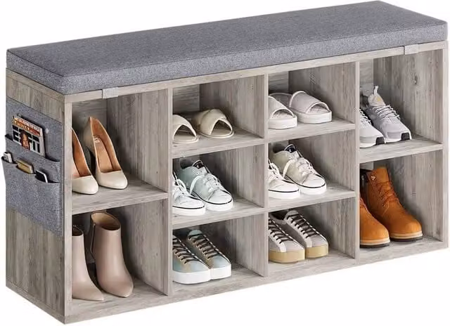 VOGREX Grey Fabric Shoe Storage Bench with Seating – 1