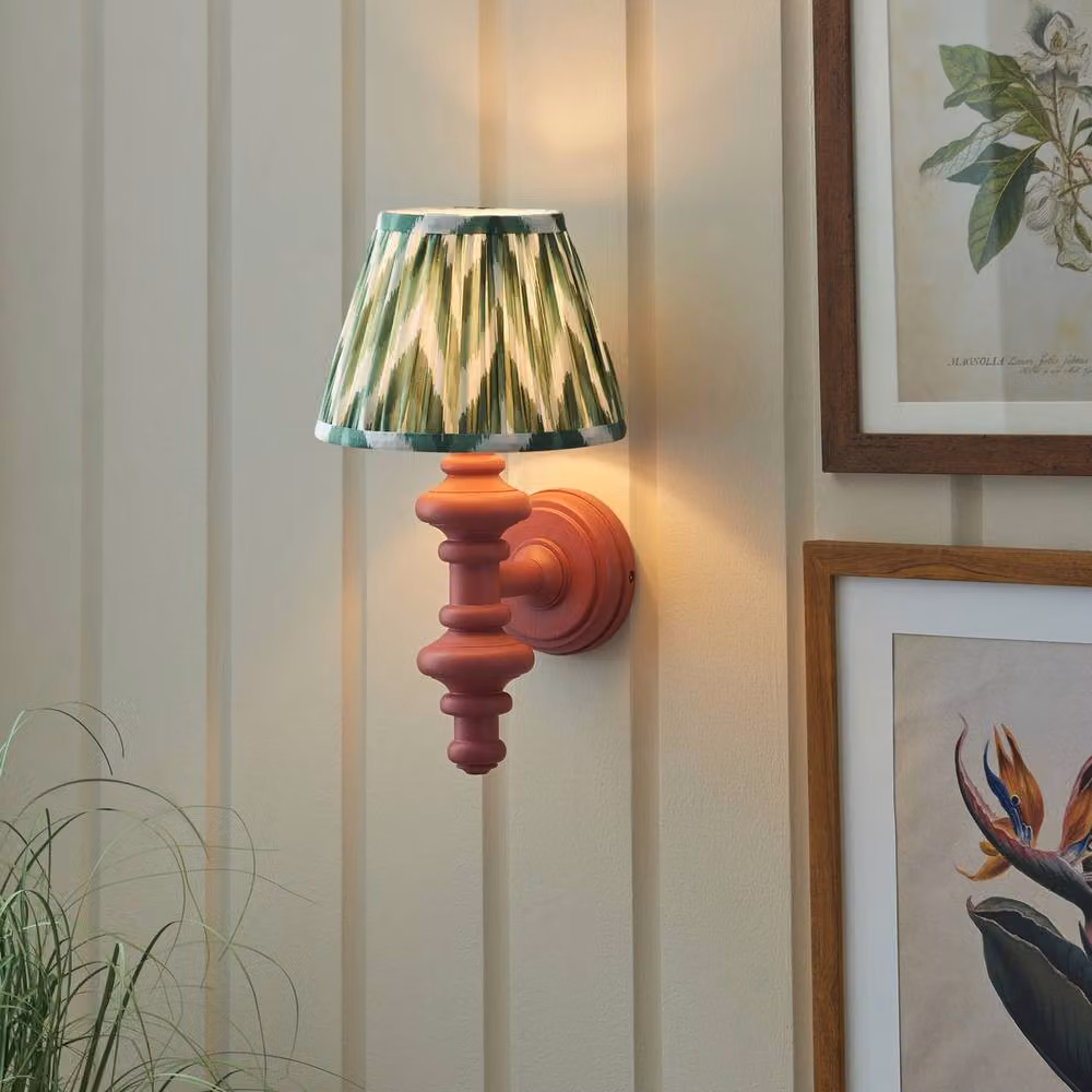 Netlighting Carnaby Pink and Green Wall Light with Zigzag Fabric Shade and Brass Details – 2