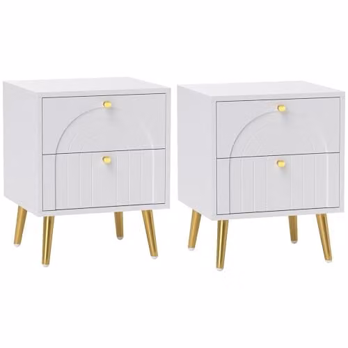 HOMCOM Set of 2 Modern Bedside Cabinets in White and Gold, W/D/H: 40 x 35 x 50 cm – 1