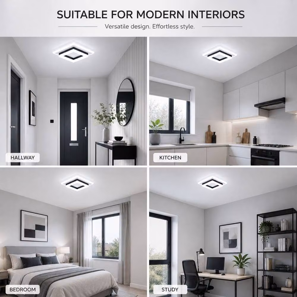 Goeco Modern Square LED Ceiling Light, 24W, 6500K Cool White, Black – 4