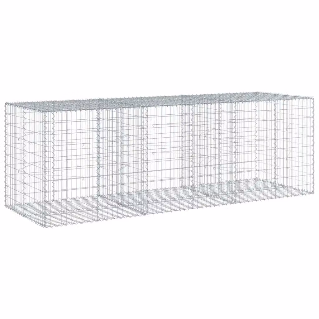 Berkfield Home Silver Galvanised Steel Gabion Basket Planter with Cover W/D/H: 300 x 100 x 100 cm