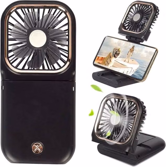 NESTLUNE USB Rechargeable Foldable Mini Handheld and Desk Cooling Fan in Black – 1