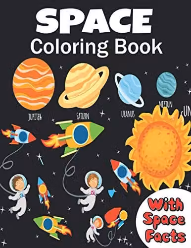 Majosta Space Coloring Book for Children with Planets, Astronauts, Rockets and Spaceships, Multicolour