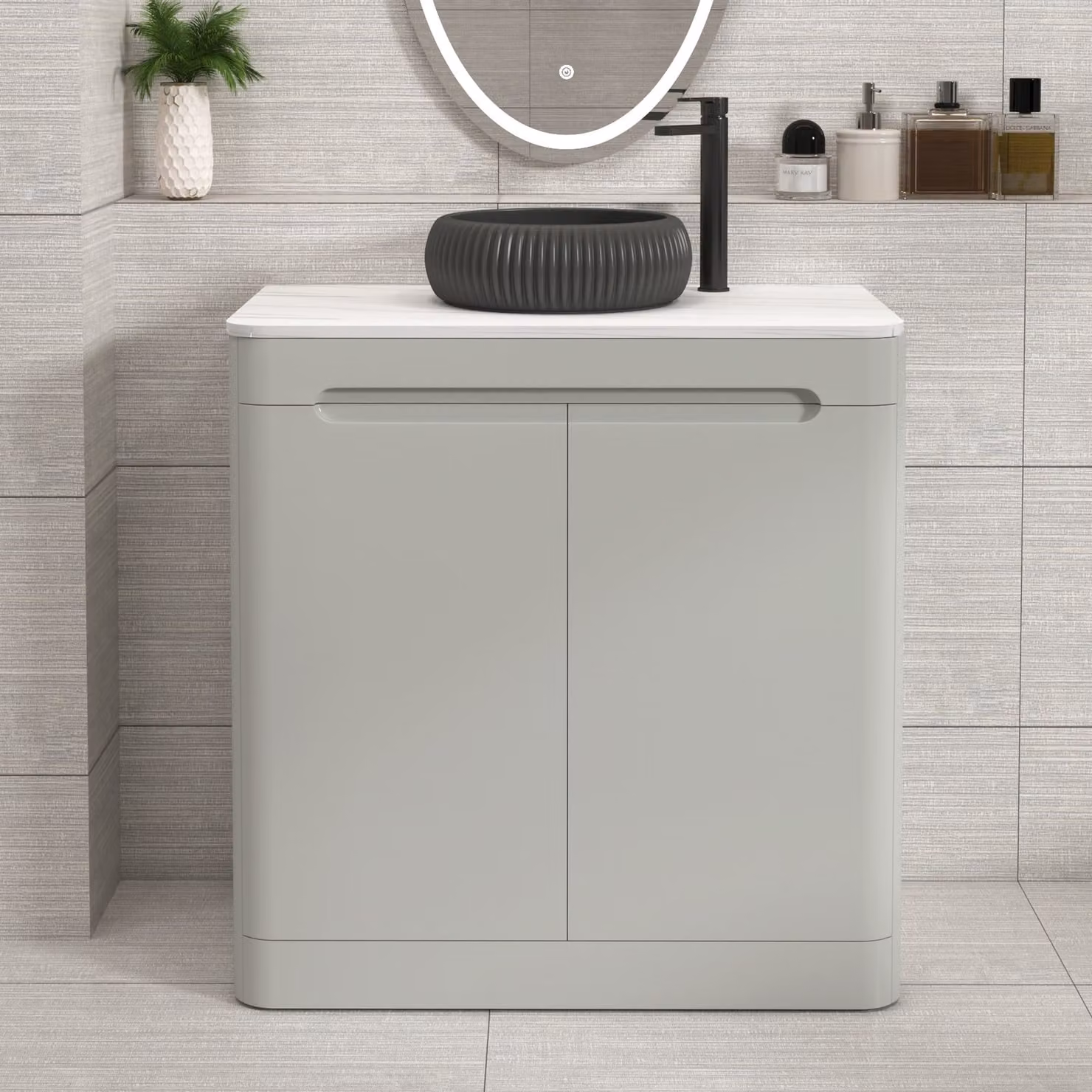 Royal Bathrooms Venice 800mm Dove Grey Floor Standing 2 Door Vanity Unit with Milan Black Basin