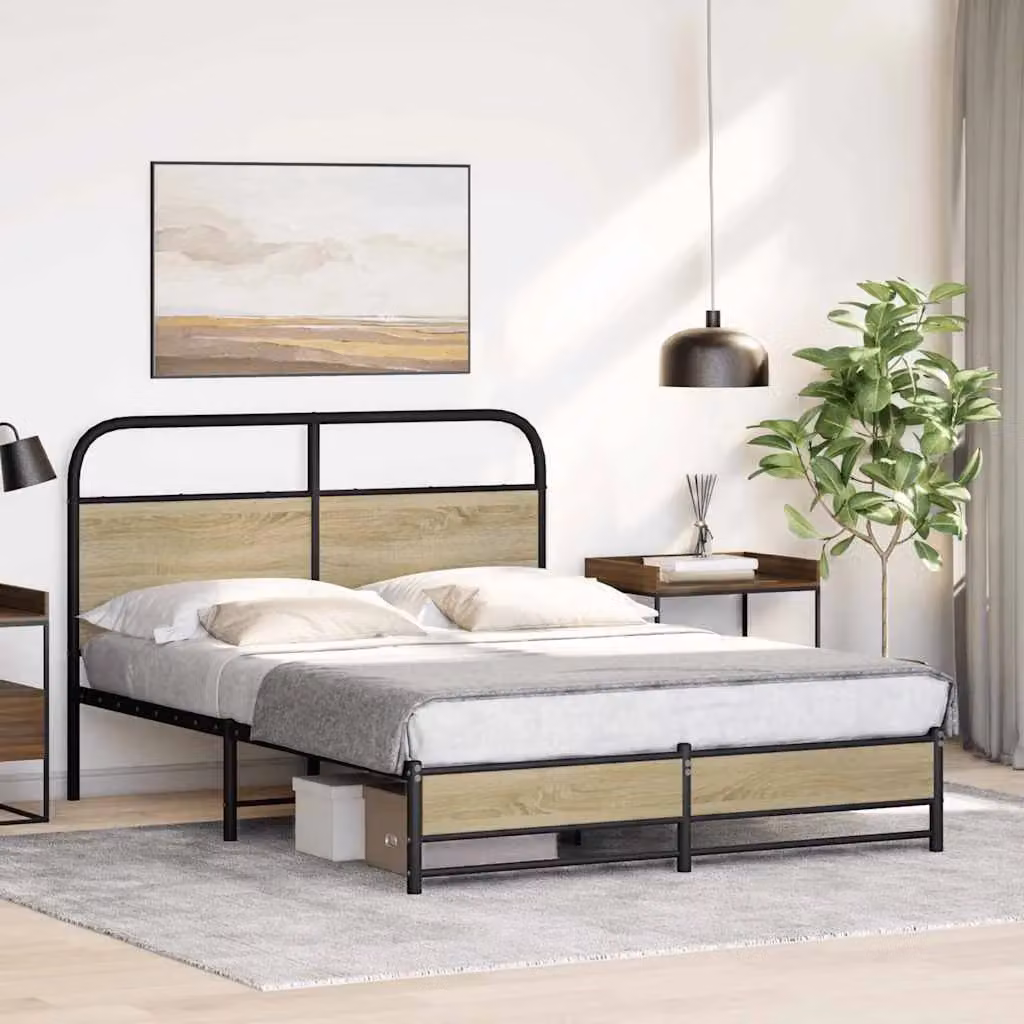Berkfield Home Sonoma Oak Bed Frame in Brown, W/D/H: 140 x 190 cm – 2