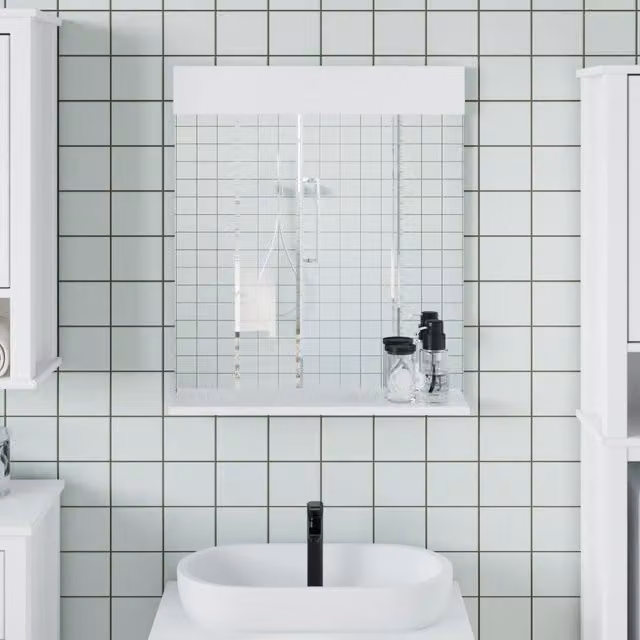 Berkfield Home White Lacquered Solid Pine Bathroom Mirror with Shelf, W/D/H: 60 x 12 x 70 cm – 1