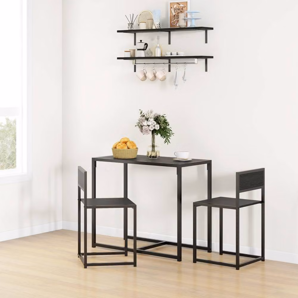 STILVORA Industrial Dining Table Set with 3 Chairs, Black and Brown Wood Finish with Steel Frame – 2