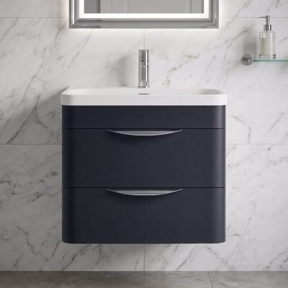 Balterley Wave 600mm Wall Hung 2 Drawer Unit with Ceramic Basin, Dark Grey – 4