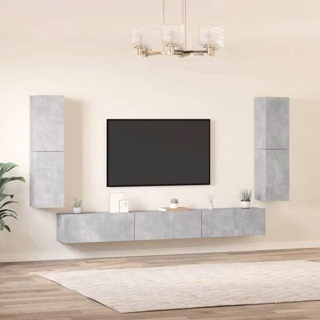 Berkfield Home Classic 7 Piece TV Cabinet Set in Matt Concrete Grey MDF – 1