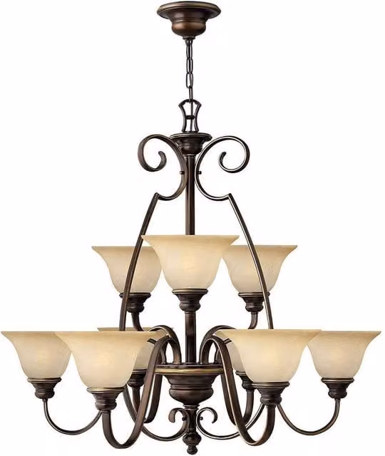 Netlighting Cello 9 Light Multi Arm Chandelier in Antique Bronze and Brown with Faux Alabaster Glass – 1