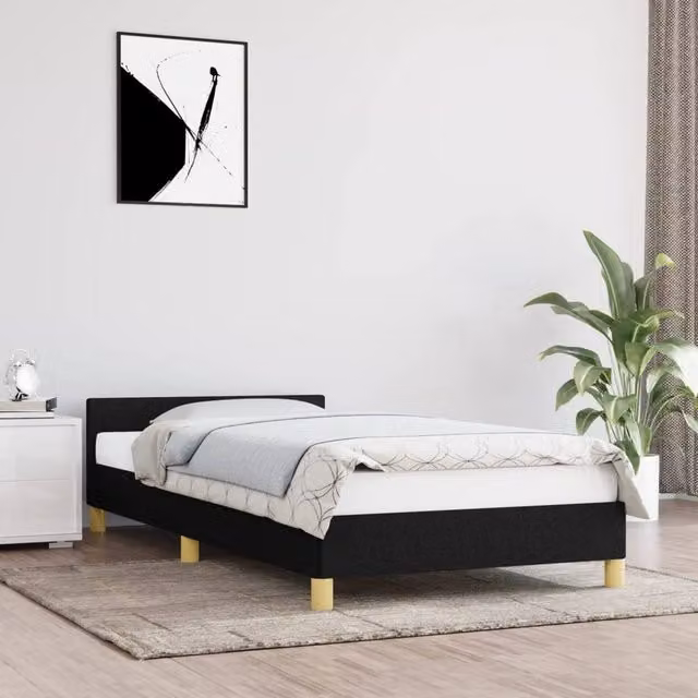 Berkfield Home Upholstered Single Bed Frame with Headboard in Black, W: 90 cm, L: 190 cm – 1