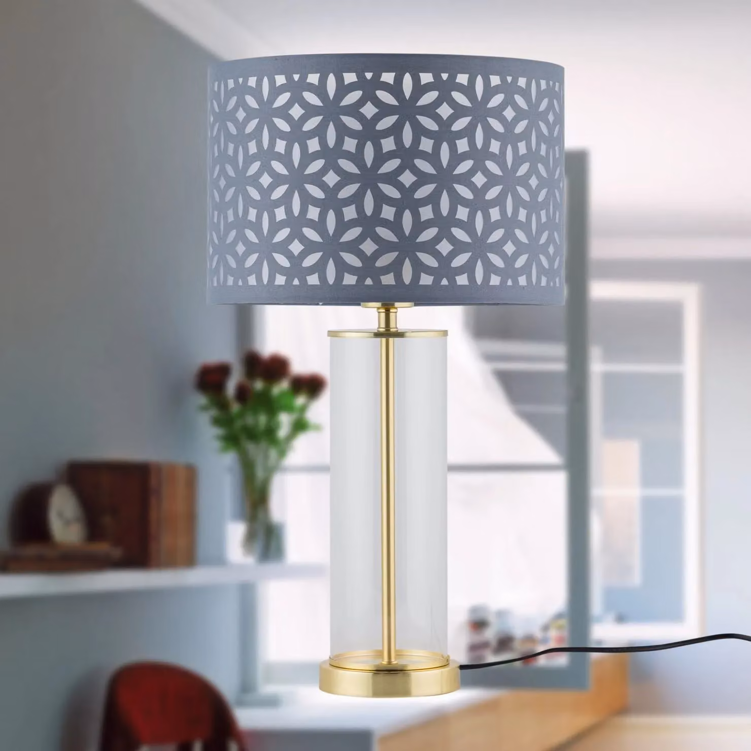 First Choice Lighting Aura Modern Table Lamp Base in Gold and Brass with Glass Cylinder – 2