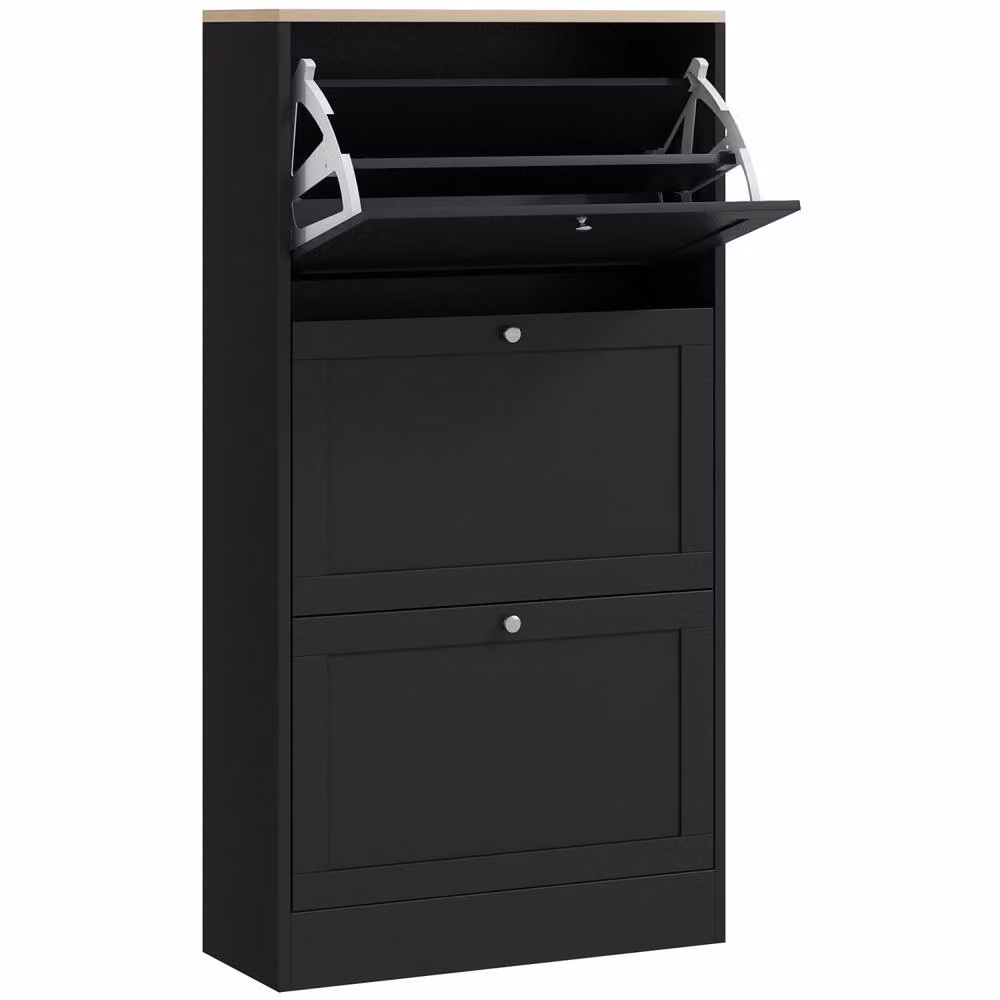 Wyld Haus Rani Black Matt Compact 3 Drawer Wall Mounted Shoe Cabinet W/D/H: 60 x 115 x 30 cm – 2