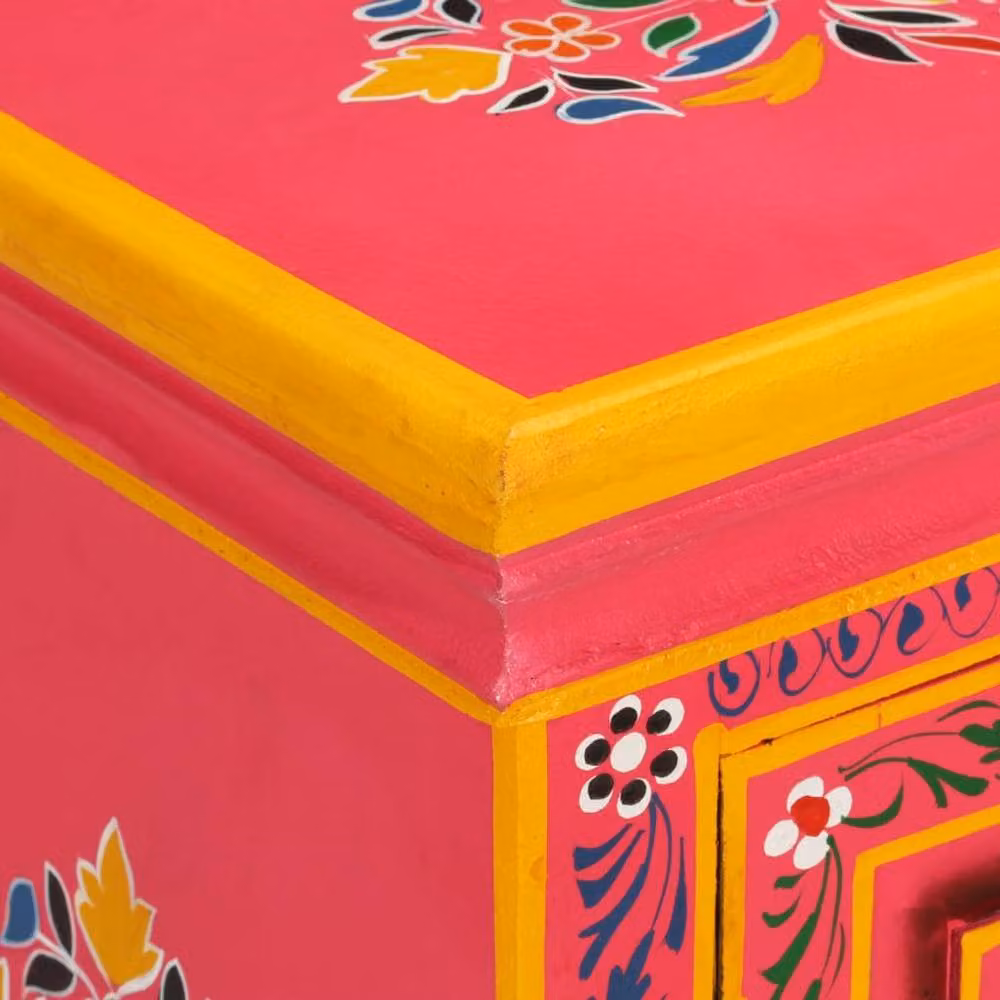 Berkfield Home Pink Hand Painted Floral Solid Mango Wood Sideboard – 3
