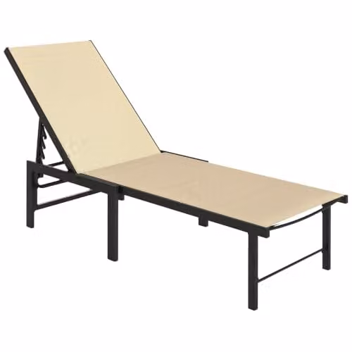 Outsunny Garden Sun Lounger with Textilene Seat and Adjustable Headrest in Beige – 1