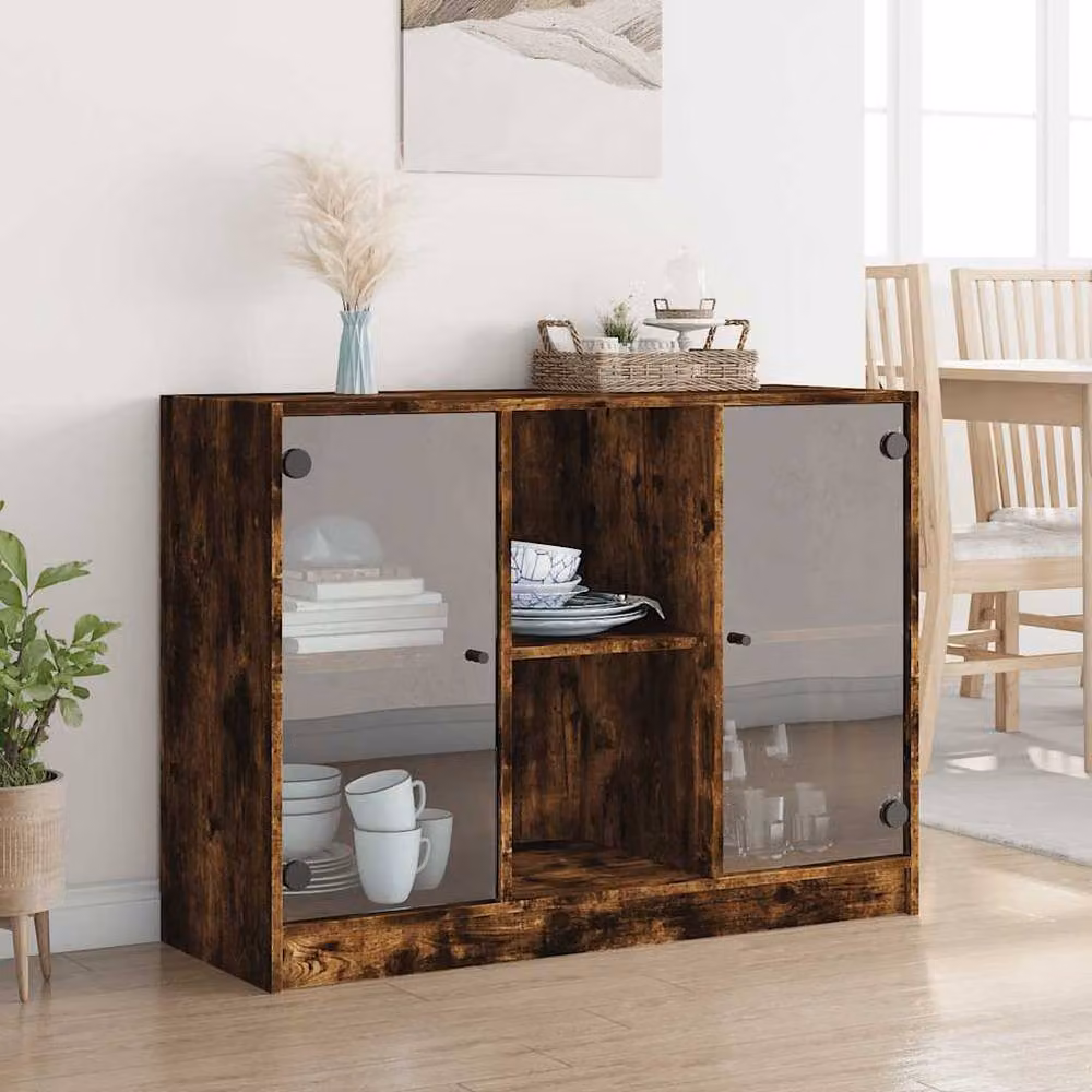 Berkfield Home Modern Smoked Oak Sideboard in Brown, W/D/H: 102 x 37 x 75.5 cm – 3