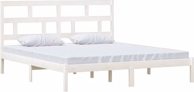 Berkfield Home Beautiful Super King Size Solid Wood Bed Frame in White, W/D/H: 180 x 200 x 186 cm