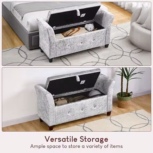 Vida Designs Seville Silver Velvet Fabric Storage Ottoman, W/D/H: 120 x 45 x 60 cm – 3
