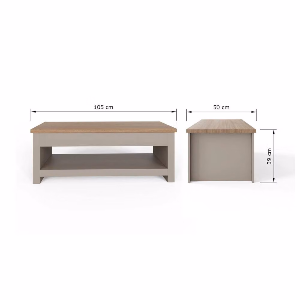 VOGREX Modern Grey Coffee Table with Lift Up Storage Shelf – 2