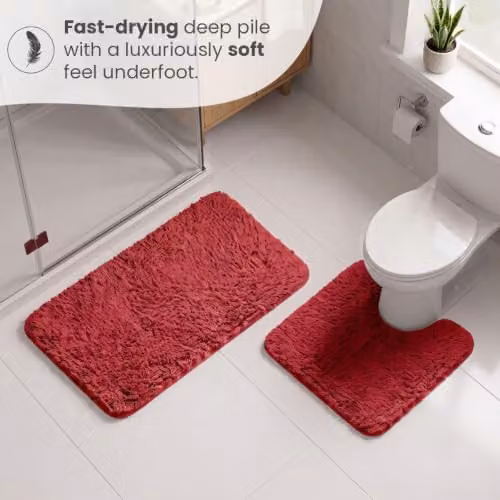 Allure Bath Fashions Luxury Deep Pile Microfibre Bath Mat, Red, W: 80 cm, D: 50 cm – 3