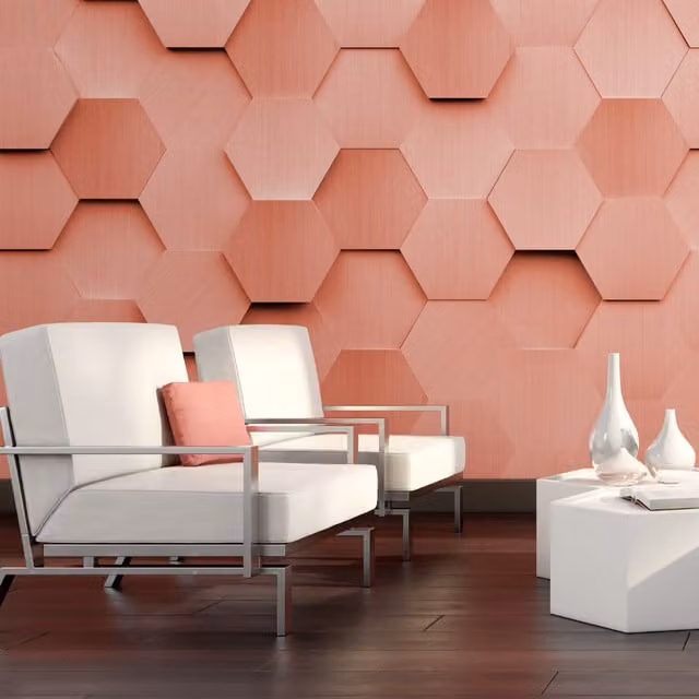 Origin Murals Metal Hexagons Geometric Wall Mural in Red and Orange Rust