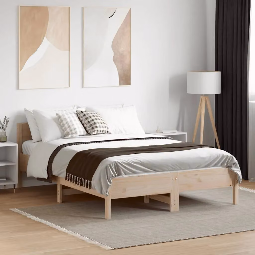 Berkfield Home Double Bed Frame in Brown Solid Pine, W/D/H: 135 x 190 cm – 2