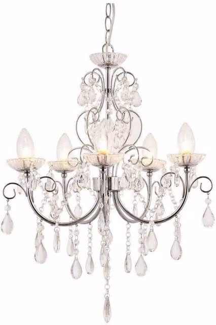 Netlighting Tabitha 5 Light Bathroom Ceiling Pendant Light in Chrome with Clear Crystal Glass Detail, IP44, G9 – 1