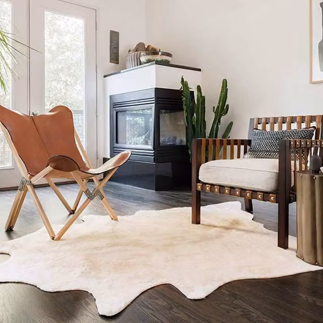 Berkfield Home Real Cow Hide Rug in Beige, Diameter: 100 cm – 1