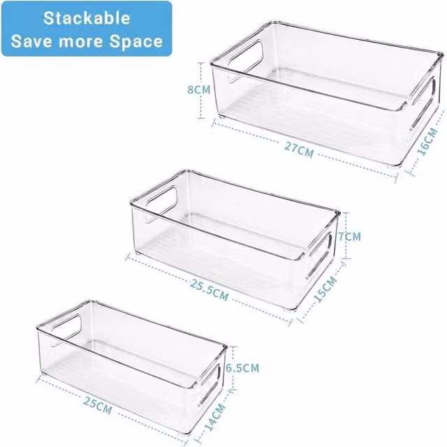 FLAVORA 6 Pack Stackable Clear Acrylic Kitchen Fridge Storage Organiser Baskets, Width: 50 cm – 1