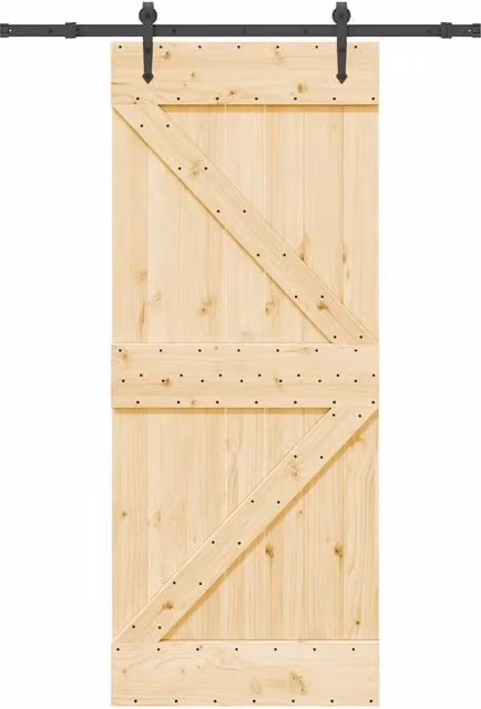 Berkfield Home Modern Sliding Door with Hardware Set, Solid Wood Pine, Brown, W: 85 cm, H: 210 cm