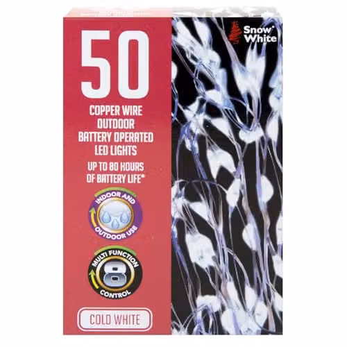 VFM e-Store Outdoor Copper Wire Christmas Lights in White (50 LEDs) – 2