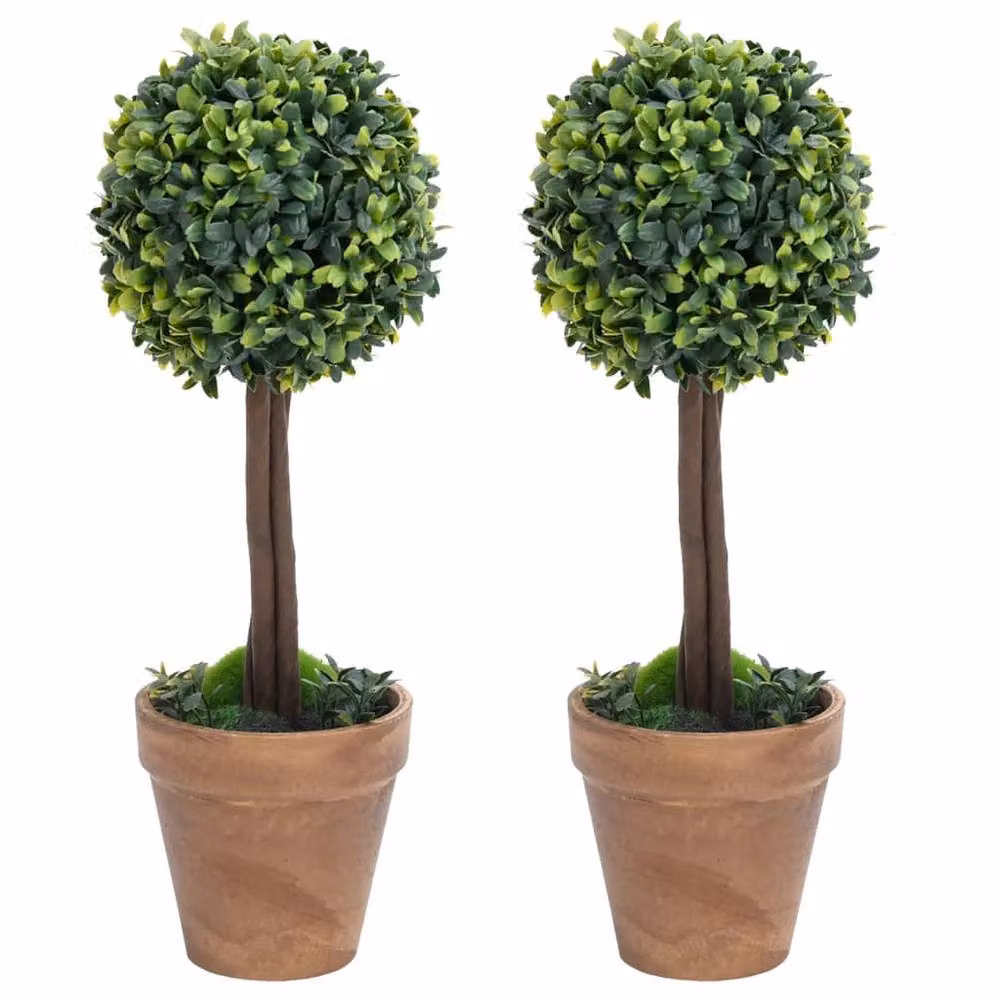 Berkfield Home Artificial Ball Shaped Boxwood Plants with Pots, Green, 2 Pack, Height: 56 cm – 2