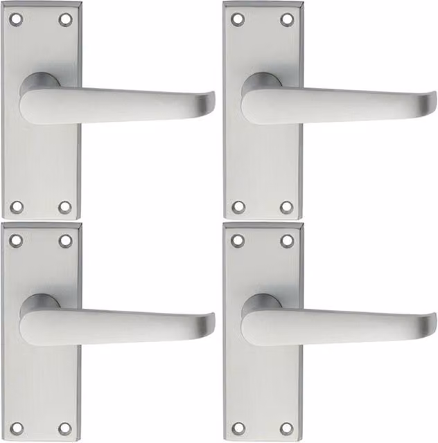 Loops 4 Pairs of Straight Handle on Short Latch Backplate in Satin Chrome, 118 x 42 mm