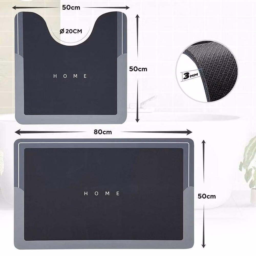 NESTLUNE 2 Piece Super Absorbent Rectangular Bathroom Mat Set in Black – 2