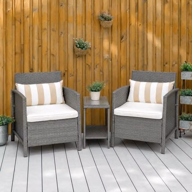 STILVORA 3 Piece Bistro Set with 2-Tier Table in Light Grey
